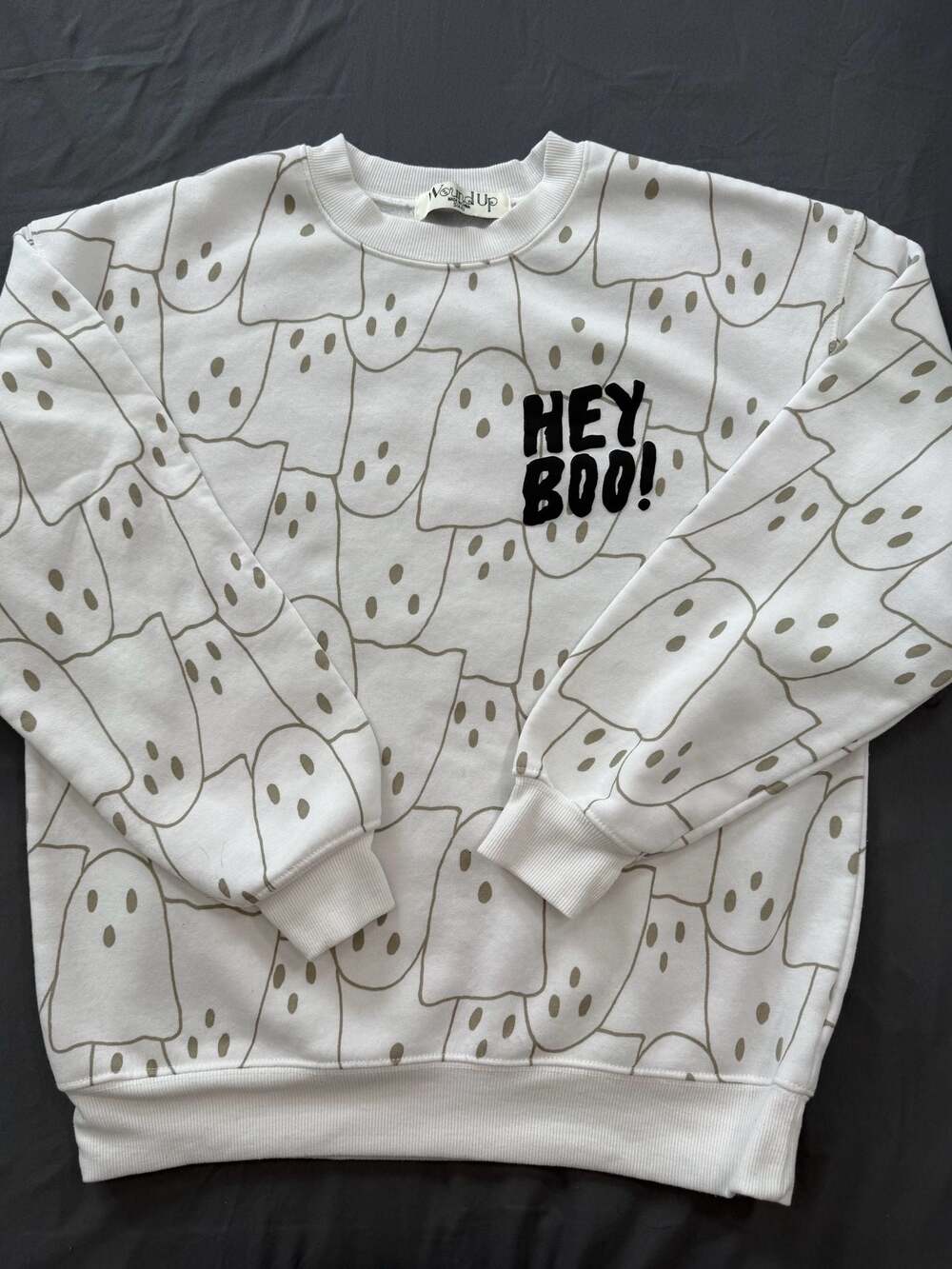Wound Up Hey Boo Ghost Halloween Sweatshirt Kids Size Small White Cute